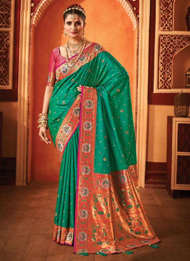 Banarasi Silk Green Wedding Wear Weaving Saree